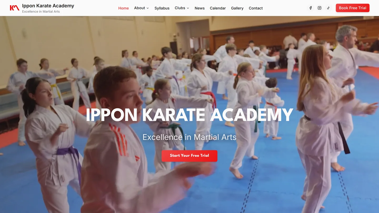 The Ippon Karate website on a desktop screen, built by Lunr Launch
