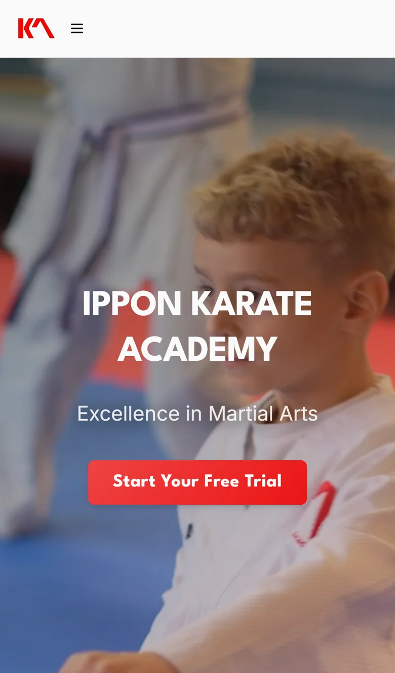 The Ippon Karate website on a phone, built by Lunr Launch