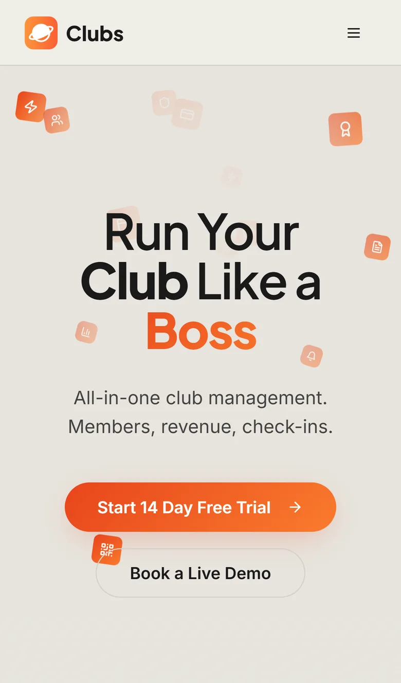 The Lunr Clubs website on a phone, built by Lunr Launch